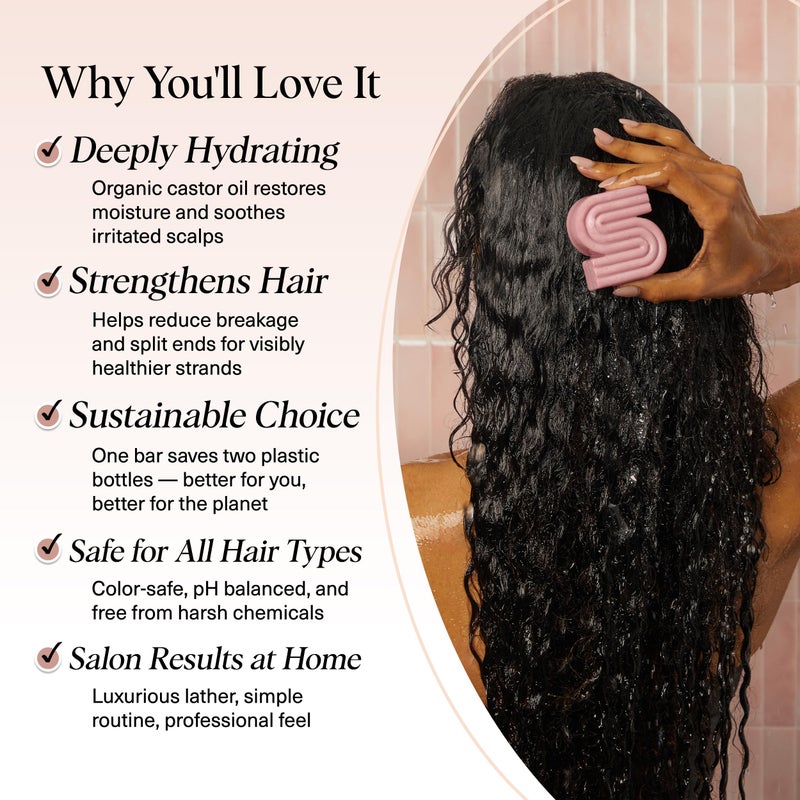 Kitsch Castor Oil Shampoo Bar Soap - Hydrating & Moisturizing Hair Care - Organic Castor Oil Solid Shampoo for Hair Growth & Scalp Nourishment - Silicone & Paraben-Free, Vegan, Made in USA - 3.2oz - Image 3