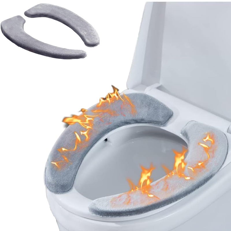 NGETC Thick Warm Cushioned Toilet Seat Cover StickOn Washable Reusable Toilet Memory Foam Cushion Pad grey 2