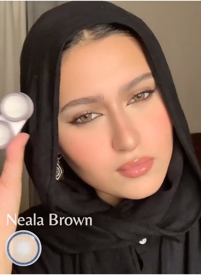 Unibling Neala Brown Yearly Colored Contact Lenses, Unisex Cosmetic Contact Lenses, Enlargement Collection, Light Brown, With Case  - Image 2
