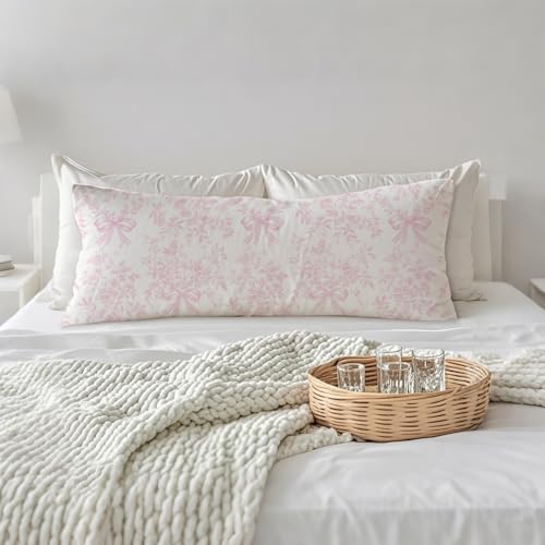 PIUD Chinoiserie Pink and White Floral 20x54 Body Pillow Cover, Chinoiserie Decor, Pink Coquette Bow Flowers Grand Millenial Decorative Long Body Pillow Cases for Bed Couch - Image 3
