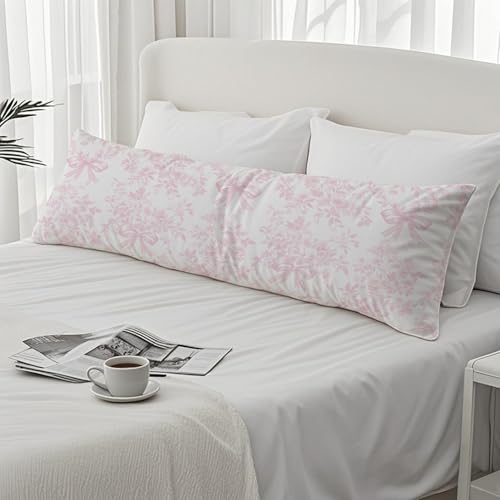 PIUD Chinoiserie Pink and White Floral 20x54 Body Pillow Cover, Chinoiserie Decor, Pink Coquette Bow Flowers Grand Millenial Decorative Long Body Pillow Cases for Bed Couch - Image 4