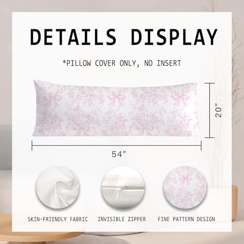 PIUD Chinoiserie Pink and White Floral 20x54 Body Pillow Cover, Chinoiserie Decor, Pink Coquette Bow Flowers Grand Millenial Decorative Long Body Pillow Cases for Bed Couch - Image 2