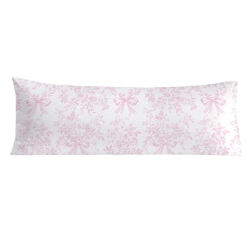 PIUD Chinoiserie Pink and White Floral 20x54 Body Pillow Cover, Chinoiserie Decor, Pink Coquette Bow Flowers Grand Millenial Decorative Long Body Pillow Cases for Bed Couch - Image 1