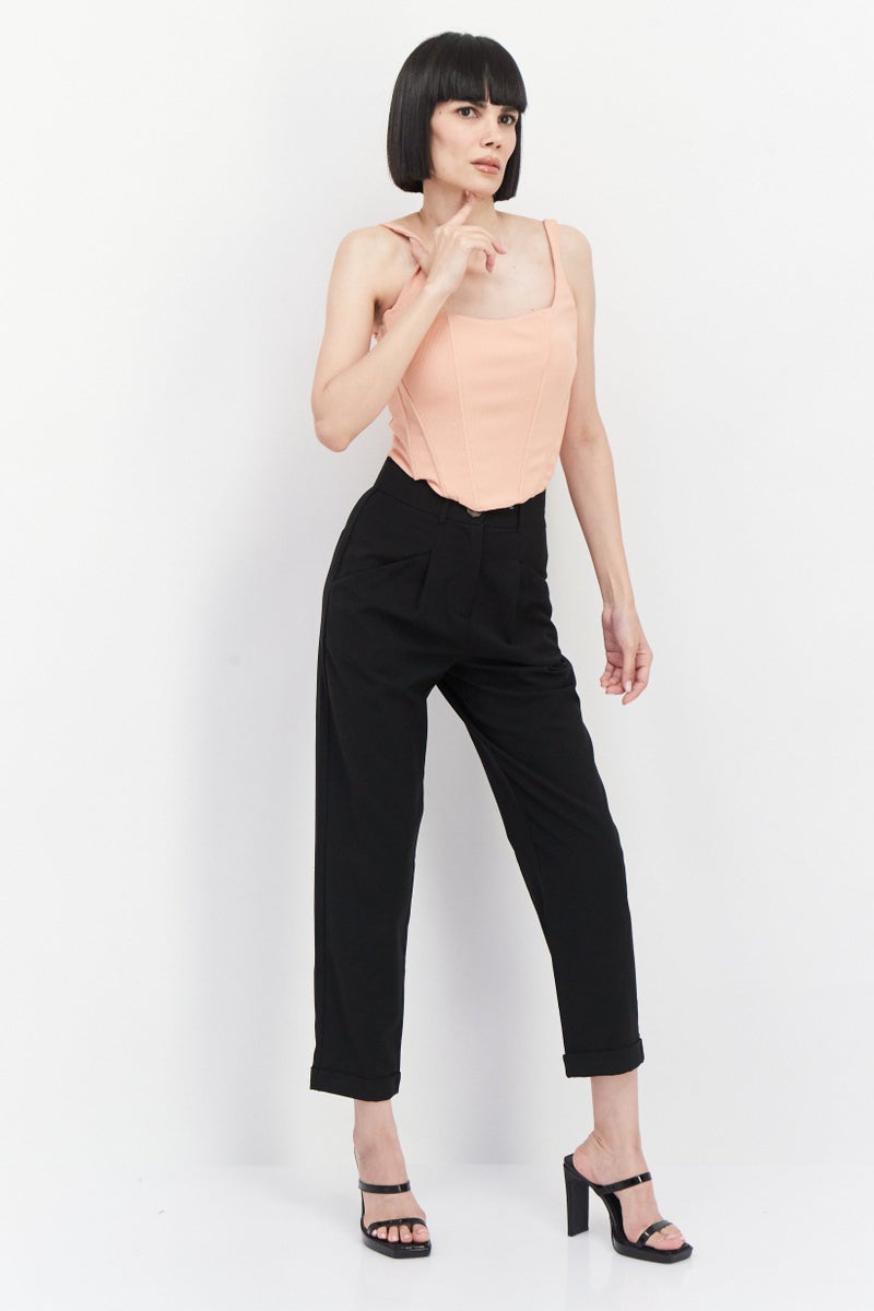 GUESS Women Square Neck Sleeveless Ribbed Corset Top, Peach  - Image 1