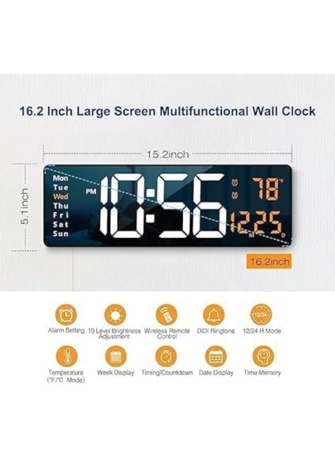 CAZADORA 6626 | 16″ / 40 cm Digital Wall Clock Large LED Display – 3 Bright Colors (Orange, Green, Red) – Remote Control Included – Auto-Dim Night Mode – Displays Time, Date, Day & Temperature – Also Available in 13″ (33 cm) – Accurate Quartz Movement for Reliable Timekeeping in Any Room – Perfect for Home, Office, Gym, Classroom or Kitchen – Easy Wall Mount – Plug‑in Power Adapter – Selectable °C/°F – Sleek Modern Design – Ideal Gift – Energy‑Saving LED – High Visibility from Distance – User‑Friendly Controls – Durable Build – 12/24‑Hour Format - Image 3