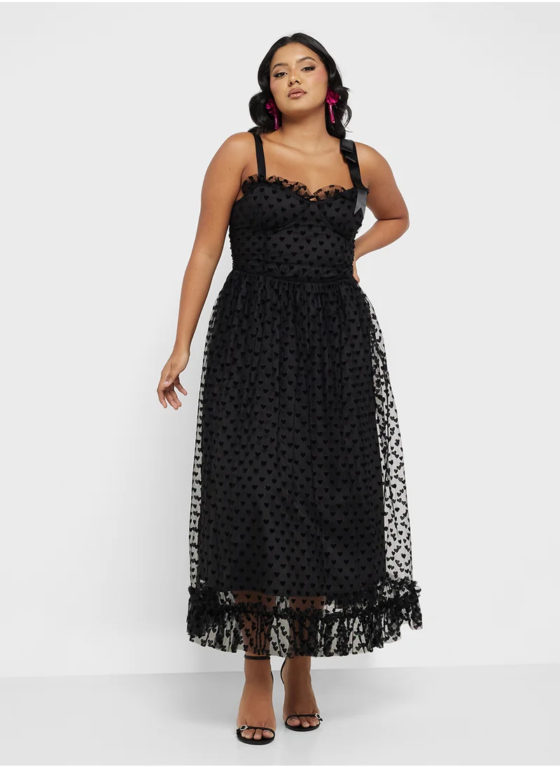 Ella Plus Polka Dot Dress With Ribbon Details