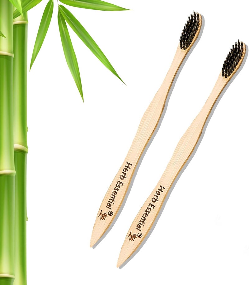Herb Essential Bamboo Toothbrush, Pack of 2 | with Ultra-Soft Charcoal activated Bristles | Natural, Biodegradable and Ecofriendly Toothbrush - Image 1