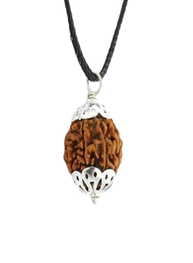 PICCOTI Original 4 Mukhi Nepali Rudraksha Locket | Rudraksha Pendant with Silver Plated Caps for Lord Shiva Blessings | 4 mukhi/faces - Image 1