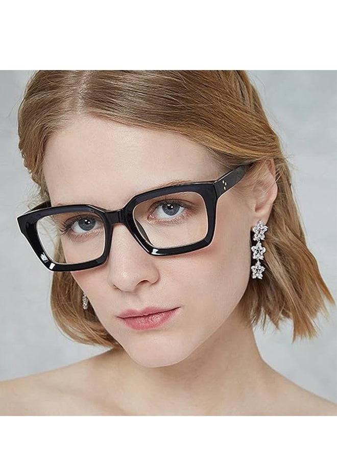 Happy D Classic unisex transparent lens glasses, 2-piece set of fashionable retro square thick-frame fake glasses, full-frame anti-blue light retro fashion simple frame glasses for travel and vacation - Image 5