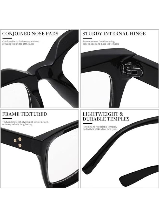 Happy D Classic unisex transparent lens glasses, 2-piece set of fashionable retro square thick-frame fake glasses, full-frame anti-blue light retro fashion simple frame glasses for travel and vacation - Image 3