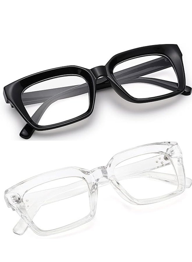 Happy D Classic unisex transparent lens glasses, 2-piece set of fashionable retro square thick-frame fake glasses, full-frame anti-blue light retro fashion simple frame glasses for travel and vacation - Image 4