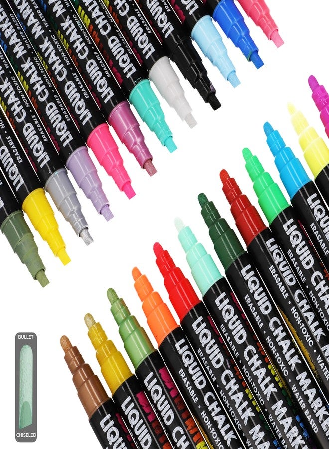Bandle B. Chalk Markers - 24 Vibrant, Erasable, Non-Toxic, Water-Based, Reversible Tips. For Glass or Chalkboard Markers for Businesses, Restaurants, Liquid Chalk Marker (Vibrant 6mm) - Image 2