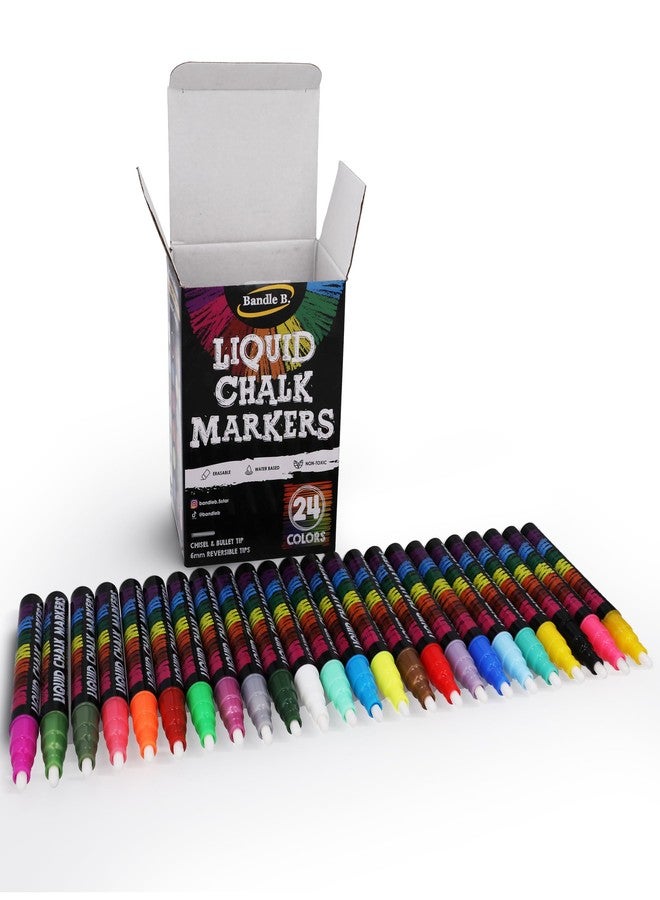 Bandle B. Chalk Markers - 24 Vibrant, Erasable, Non-Toxic, Water-Based, Reversible Tips. For Glass or Chalkboard Markers for Businesses, Restaurants, Liquid Chalk Marker (Vibrant 6mm) - Image 3