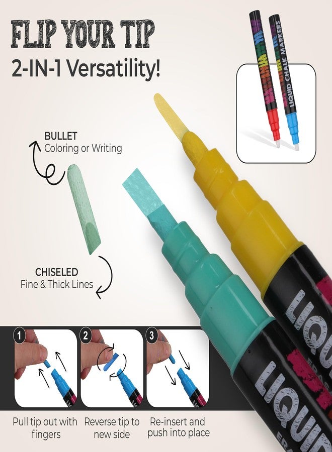 Bandle B. Chalk Markers - 24 Vibrant, Erasable, Non-Toxic, Water-Based, Reversible Tips. For Glass or Chalkboard Markers for Businesses, Restaurants, Liquid Chalk Marker (Vibrant 6mm) - Image 4
