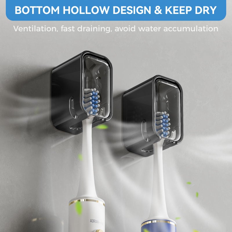 VNYIFAN Toothbrush Holders for Bathrooms, 2PCS Innovation Single Slot Toothbrush Holder Wall Mounted with Cover for Shower, Single Toothbrush Dispenser Storage Organizer for Family & Travel - Image 3