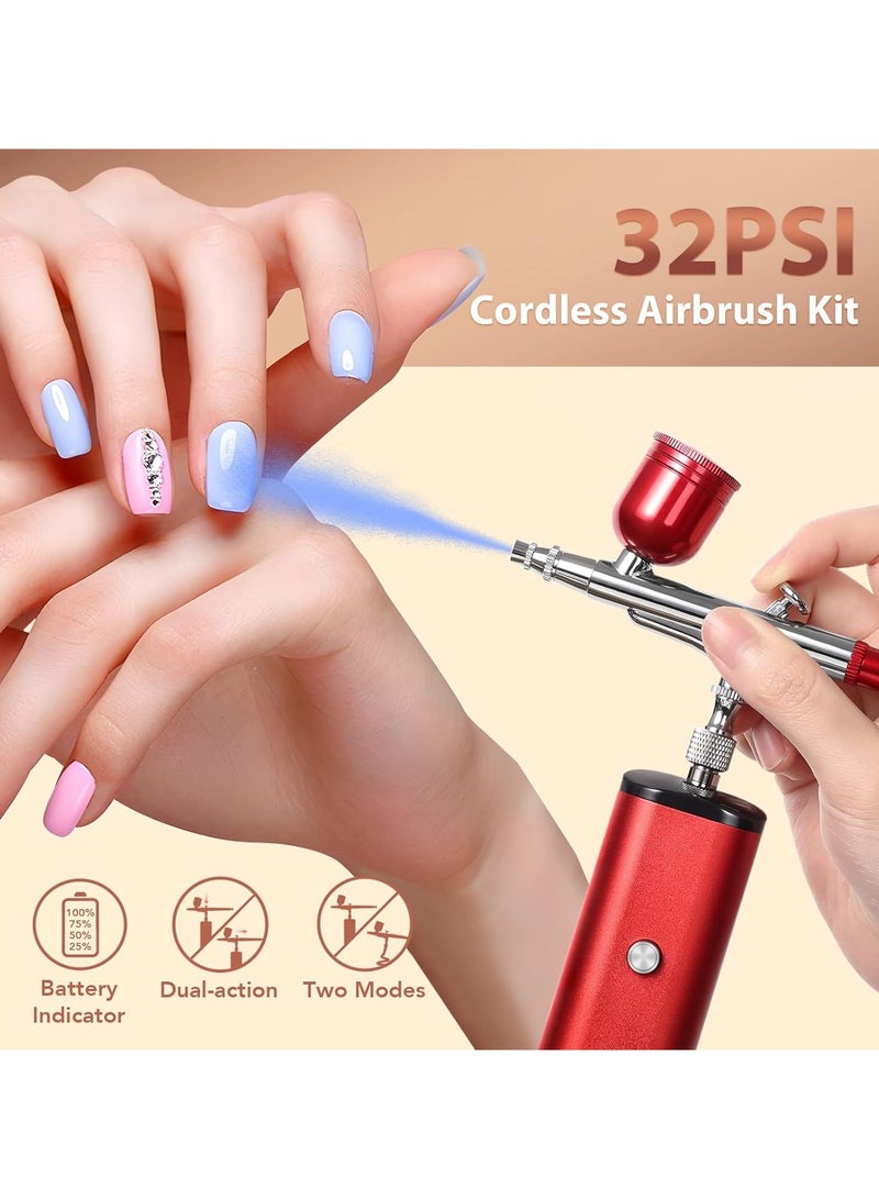 Ru syanl Airbrush Kit with Compressor 32PSI Handheld Mini Air Brush Gun Set, Portable High Pressure Air Brushes for Painting, Nail Art, Mode, Makeup, Cake, Barber - Image 2