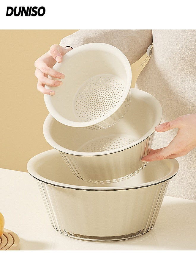 DUNISO 2 In 1 Multifunctional Drain Basket Set Double Layered Drainage Basket Funnel Strainer Household Kitchen Strainer Bowl Plastic Washing Vegetables Basket with Handle for Fruit Washing, Vegetable Draining and Food Storage - Image 1