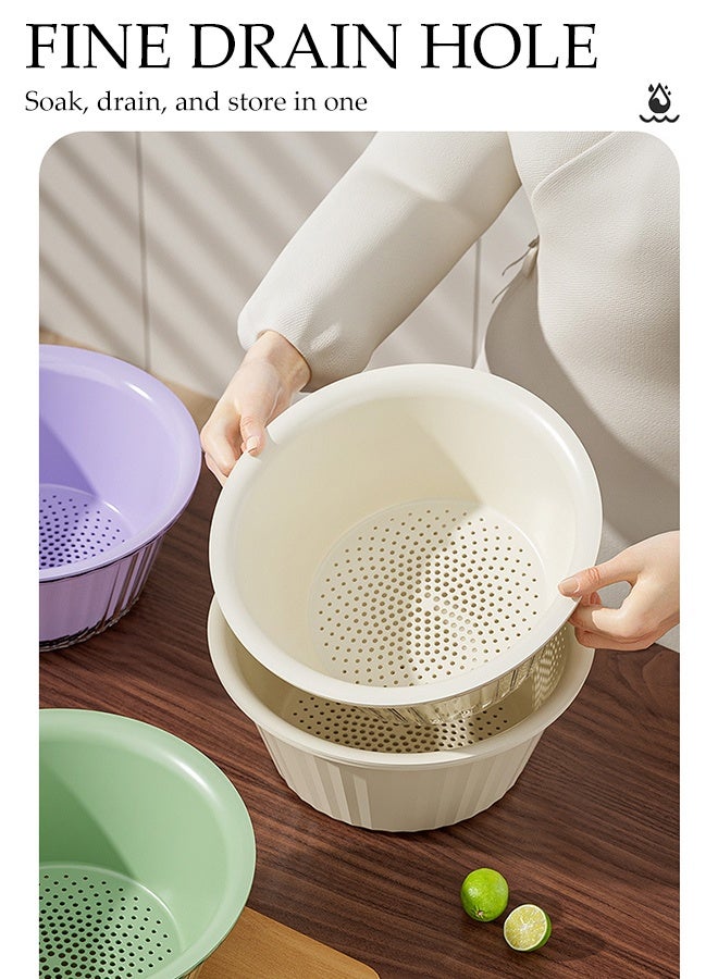 DUNISO 2 In 1 Multifunctional Drain Basket Set Double Layered Drainage Basket Funnel Strainer Household Kitchen Strainer Bowl Plastic Washing Vegetables Basket with Handle for Fruit Washing, Vegetable Draining and Food Storage - Image 5