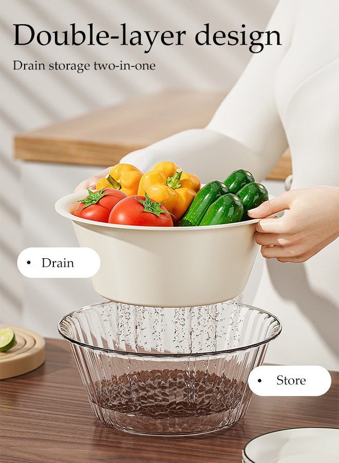 DUNISO 2 In 1 Multifunctional Drain Basket Set Double Layered Drainage Basket Funnel Strainer Household Kitchen Strainer Bowl Plastic Washing Vegetables Basket with Handle for Fruit Washing, Vegetable Draining and Food Storage - Image 3