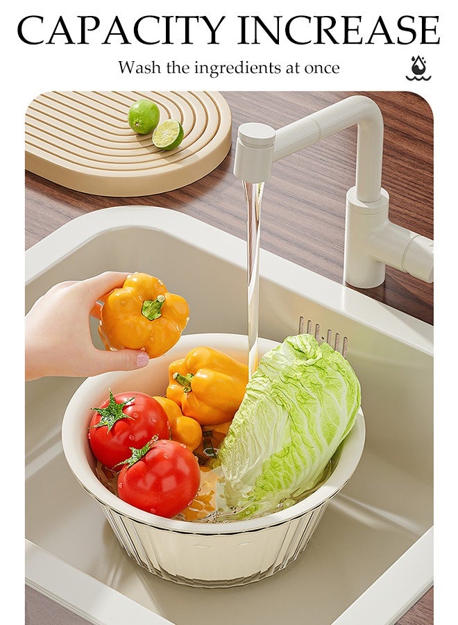 DUNISO 2 In 1 Multifunctional Drain Basket Set Double Layered Drainage Basket Funnel Strainer Household Kitchen Strainer Bowl Plastic Washing Vegetables Basket with Handle for Fruit Washing, Vegetable Draining and Food Storage - Image 2