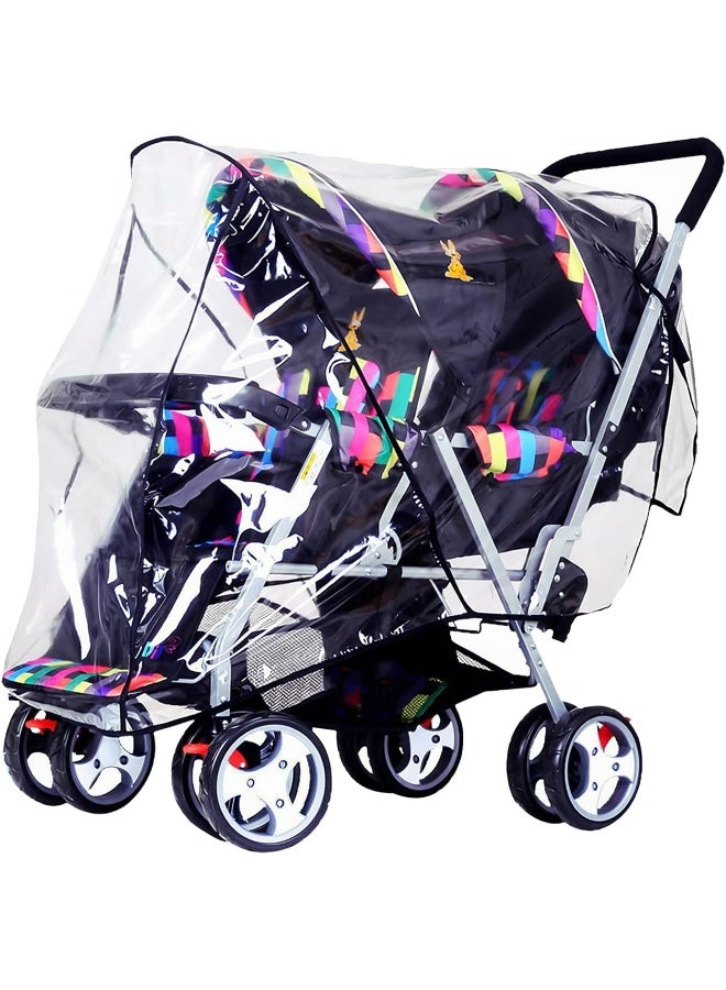 ITODA Twins Baby Pushchair Rain Cover Universal Sit Tandem Stroller Waterproof Rainy Weather Guard - Image 1