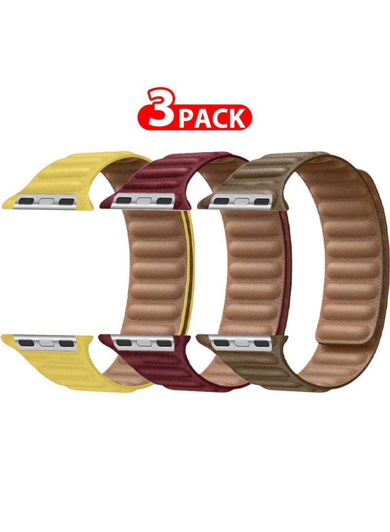 CATANES 3 Packs Replacement Band for Apple Watch Band 38mm 40mm 41mm (42mm Series 10) – Leather Link Strap Magnetic Loop Adjustable Bracelet - Image 2