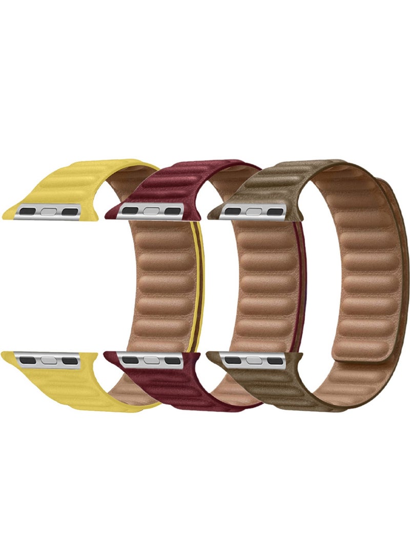 CATANES 3 Packs Replacement Band for Apple Watch Band 38mm 40mm 41mm (42mm Series 10) – Leather Link Strap Magnetic Loop Adjustable Bracelet - Image 1