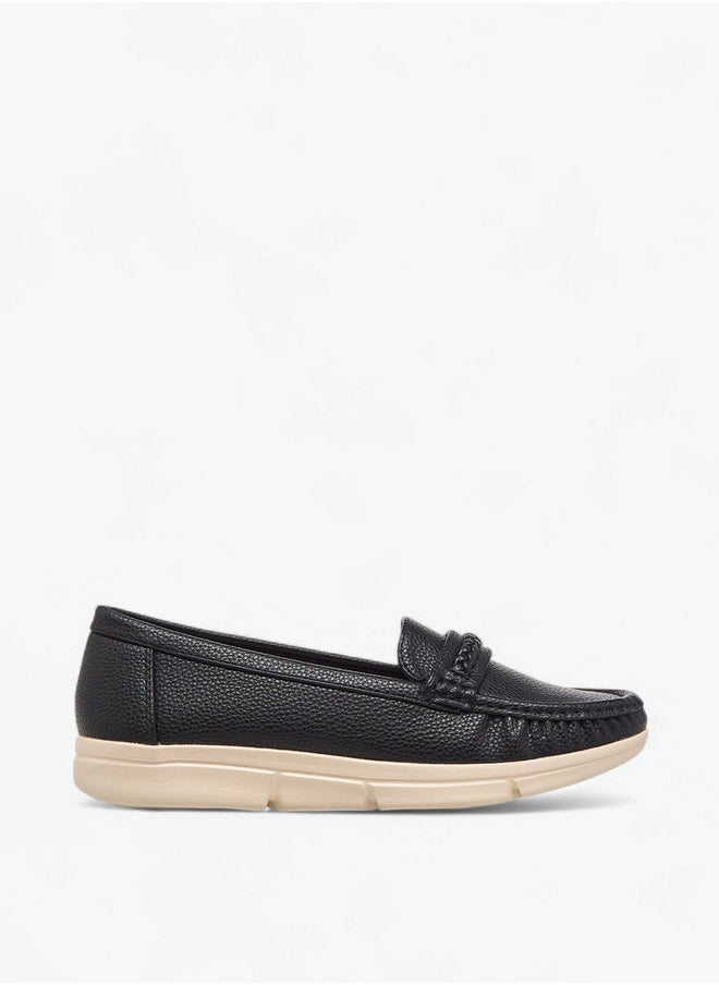 Flora Bella By Shoexpress Women's Textured Slip-On Loafers with Braid Detail  - Image 3