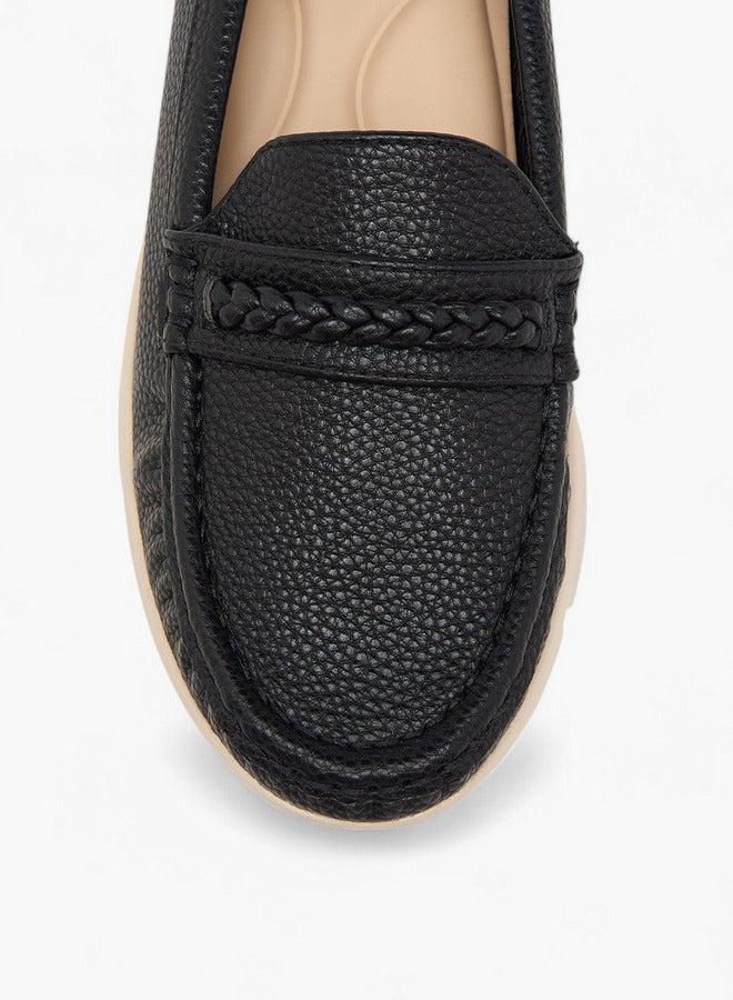 Flora Bella By Shoexpress Women's Textured Slip-On Loafers with Braid Detail - Image 4