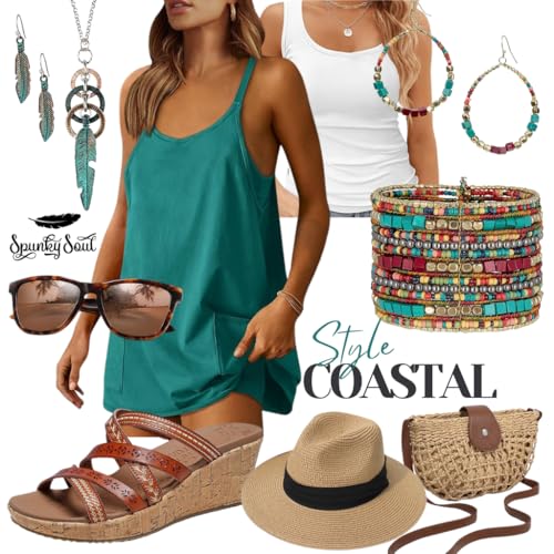 SPUNKYsoul Bohemian Multi-Colored Cube Beaded Hoop Earrings for Women (Teal/Red/Cube) - Image 5