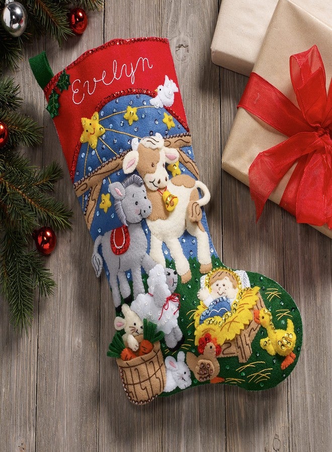 Bucilla Felt Applique 18" Stocking Making Kit, Christmas Nativity, Perfect for DIY Arts and Crafts, 89531E, White - Image 2