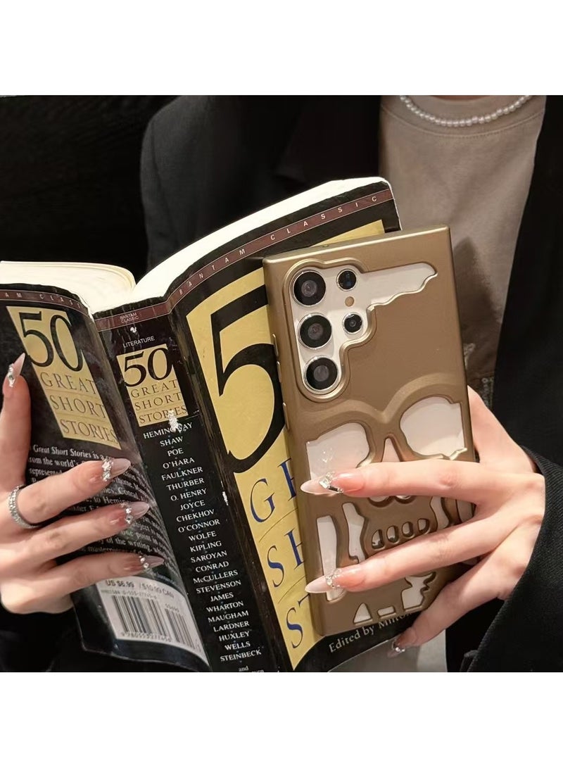 Color Fans Cool Hollow Skull Matte Gold Soft Phone Case for Samsung Galaxy S24 Ultra Protective Cover - Image 2