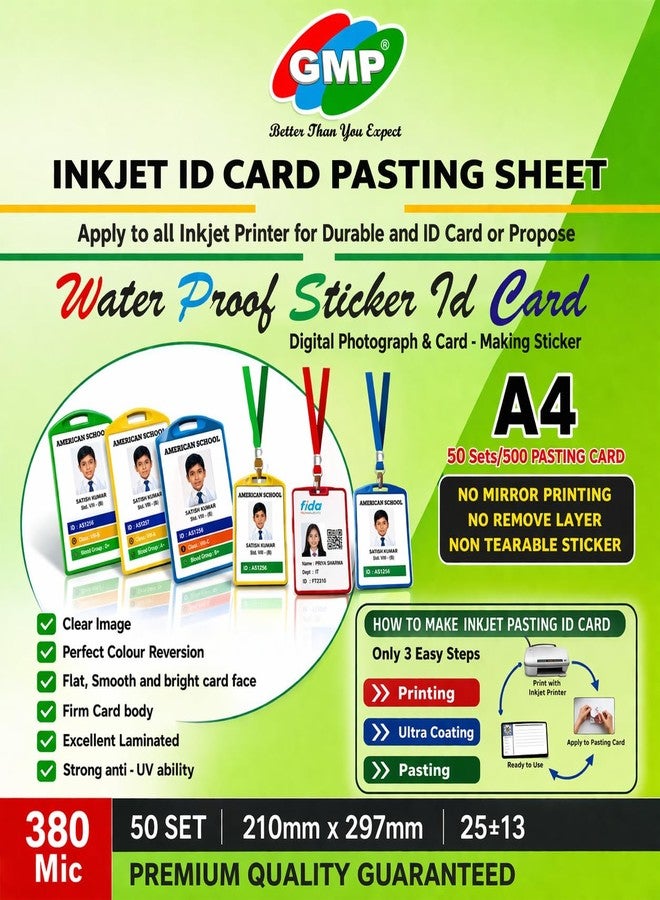 GMP Inkjet Pasting Card Sheet PVC Plastic HD Digital School ID Card Gumming Sheet 50 Sheet - Image 1