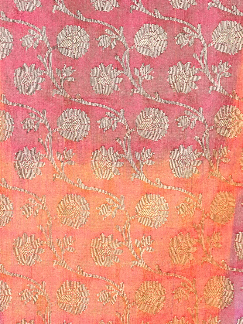 globus Globus Women Pink Floral Woven Design Silk Tasselled Border Festive Dupatta