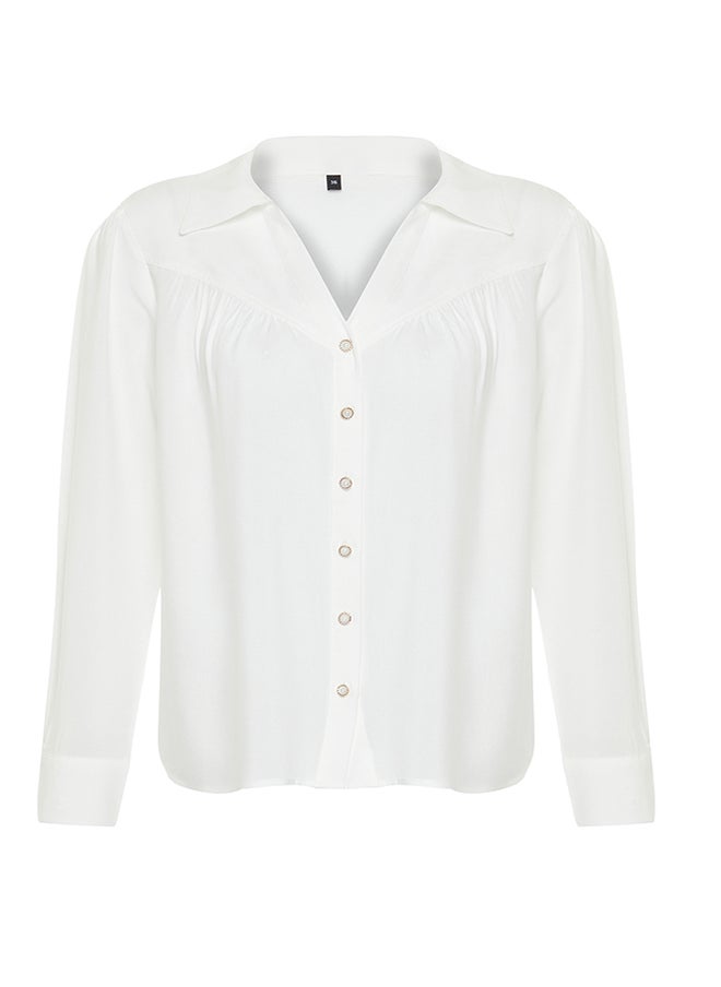 Ecru Button Detailed Viscose Fabric Regular Fit Woven Shirt TWOSS24GO00110