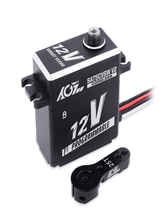 AGFRC 45KG Waterproof RC-Servo High-Torque - 12V Programmable Metal Gear Coreless Digital Smart Servo for 1/8 1/10 RC Car Trcuk, Control Angle 180° (SA75CVSW V2) - Image 1