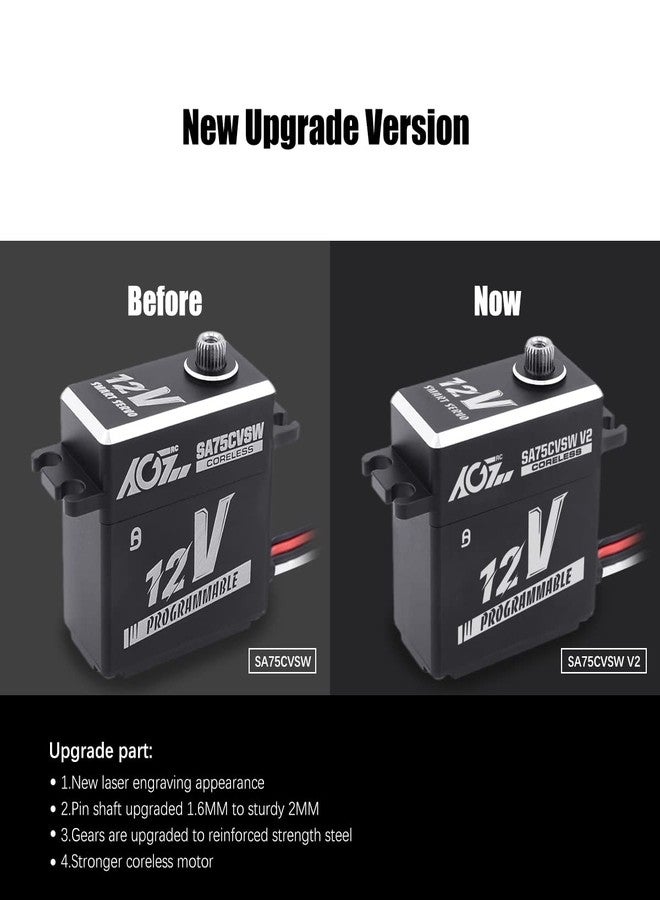 AGFRC 45KG Waterproof RC-Servo High-Torque - 12V Programmable Metal Gear Coreless Digital Smart Servo for 1/8 1/10 RC Car Trcuk, Control Angle 180° (SA75CVSW V2) - Image 2