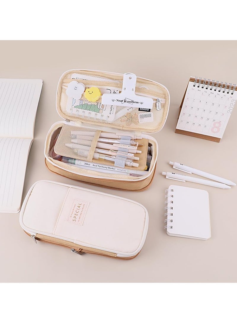 Ringo Large Capacity Pencil Case, Foldable Pencil Pouch, Multi- Slot Pencil Bag for Kids Girls Boys Teen Child Student School Supplies (Beige) - Image 2