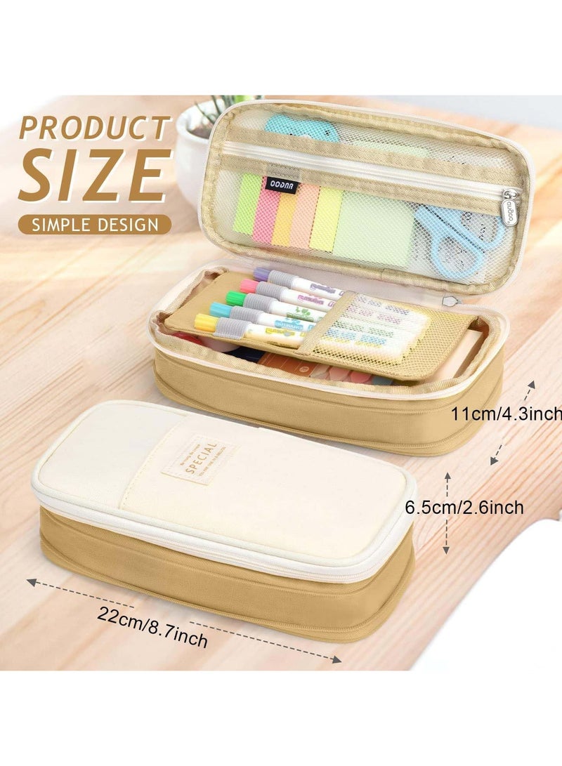 Ringo Large Capacity Pencil Case, Foldable Pencil Pouch, Multi- Slot Pencil Bag for Kids Girls Boys Teen Child Student School Supplies (Beige) - Image 4