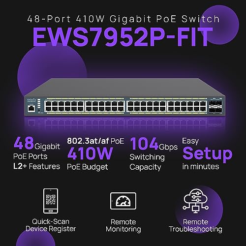 EnGenius Fit EWS7952P-FIT 48-Port Gigabit PoE+ Managed Switch - 410W Power Budget, Layer 2+ Features, 4 SFP Uplinks for Growing Business Networks - Image 2