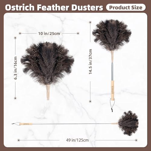 LOVECO Ostrich Feather Dusters for Cleaning Kit - Reusable Soft Feather Duster Extendable to 49 inches for Cleaning Ceiling Fan, High Ceiling, Blinds & Retractable Small Duster for Keyboard, Car - Image 2