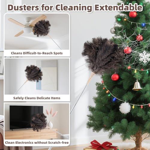 LOVECO Ostrich Feather Dusters for Cleaning Kit - Reusable Soft Feather Duster Extendable to 49 inches for Cleaning Ceiling Fan, High Ceiling, Blinds & Retractable Small Duster for Keyboard, Car - Image 5