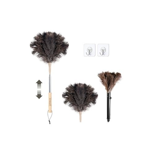 LOVECO Ostrich Feather Dusters for Cleaning Kit - Reusable Soft Feather Duster Extendable to 49 inches for Cleaning Ceiling Fan, High Ceiling, Blinds & Retractable Small Duster for Keyboard, Car - Image 1