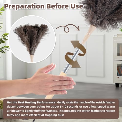 LOVECO Ostrich Feather Dusters for Cleaning Kit - Reusable Soft Feather Duster Extendable to 49 inches for Cleaning Ceiling Fan, High Ceiling, Blinds & Retractable Small Duster for Keyboard, Car - Image 4