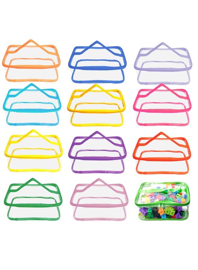 SENONAPO 12 Packs Toy Storage Bags with Zipper PVC Waterproof Toy Bags Plastic Storage Organizer Clear Organizing Bags for Board Games Building Blocks Puzzles Small Toys Kids Books Classroom(Multicolor) - Image 1