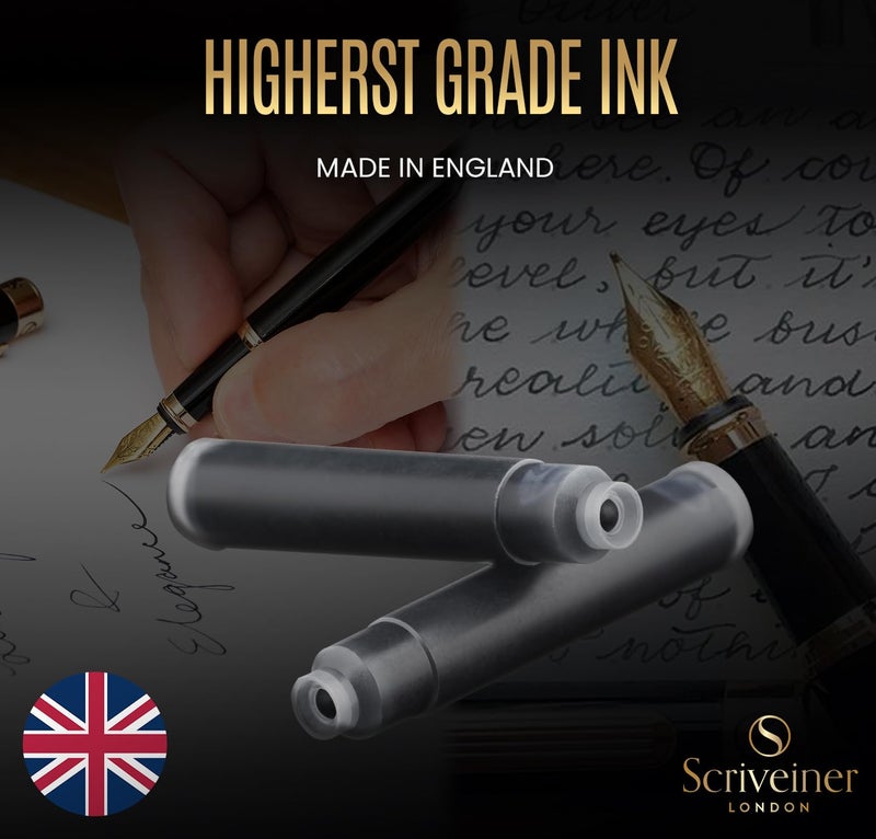 Scriveiner Fountain Pen Ink Cartridges - Black - 20 Standard International, Made in UK, The Best Cartridge for Your Scriveiner Pen, Refill Size Fits A Wide Range of Fountain Pens - Image 3