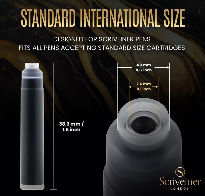 Scriveiner Fountain Pen Ink Cartridges - Black - 20 Standard International, Made in UK, The Best Cartridge for Your Scriveiner Pen, Refill Size Fits A Wide Range of Fountain Pens - Image 2