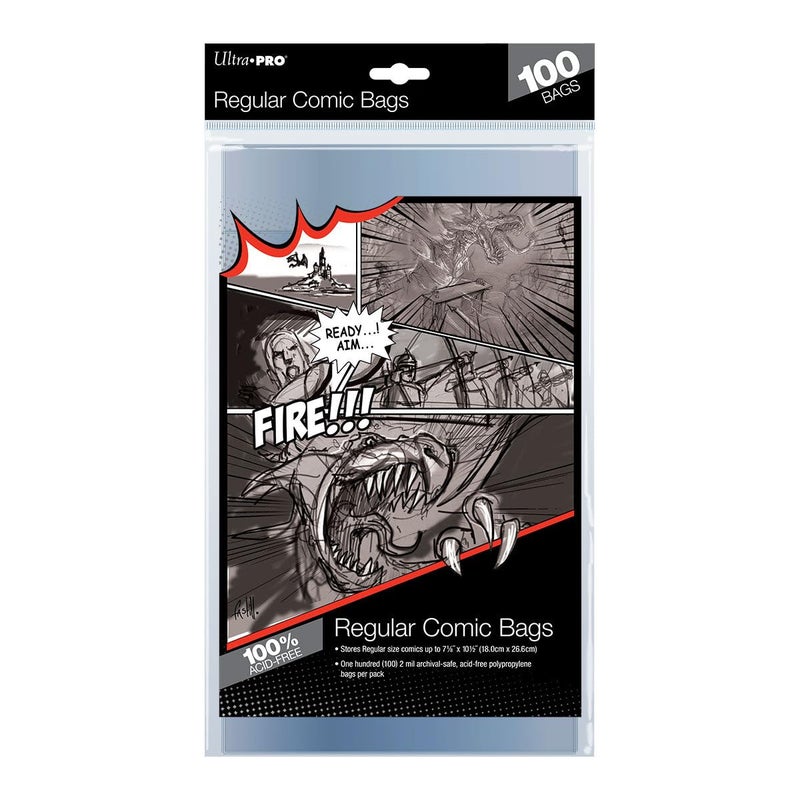 Ultra PRO Regular Size 718 x 1012 Comic Bags 100 Count Pack Small Clear