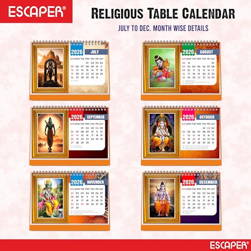 ESCAPER Shree Ram 2026 Desk Calendar – Ram Lalla & Hanuman Photos, Devotional Ram Ji & Ram Darbar Table Calendar for Daily Inspiration, Hindu Calendar 2026 - Image 3