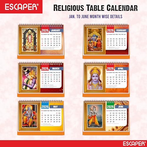 ESCAPER Shree Ram 2026 Desk Calendar – Ram Lalla & Hanuman Photos, Devotional Ram Ji & Ram Darbar Table Calendar for Daily Inspiration, Hindu Calendar 2026 - Image 2